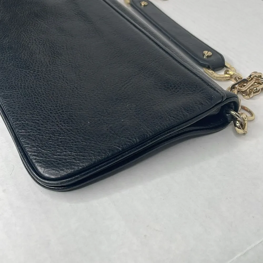 Tory Burch Reva black leather chain shoulder clutch bag